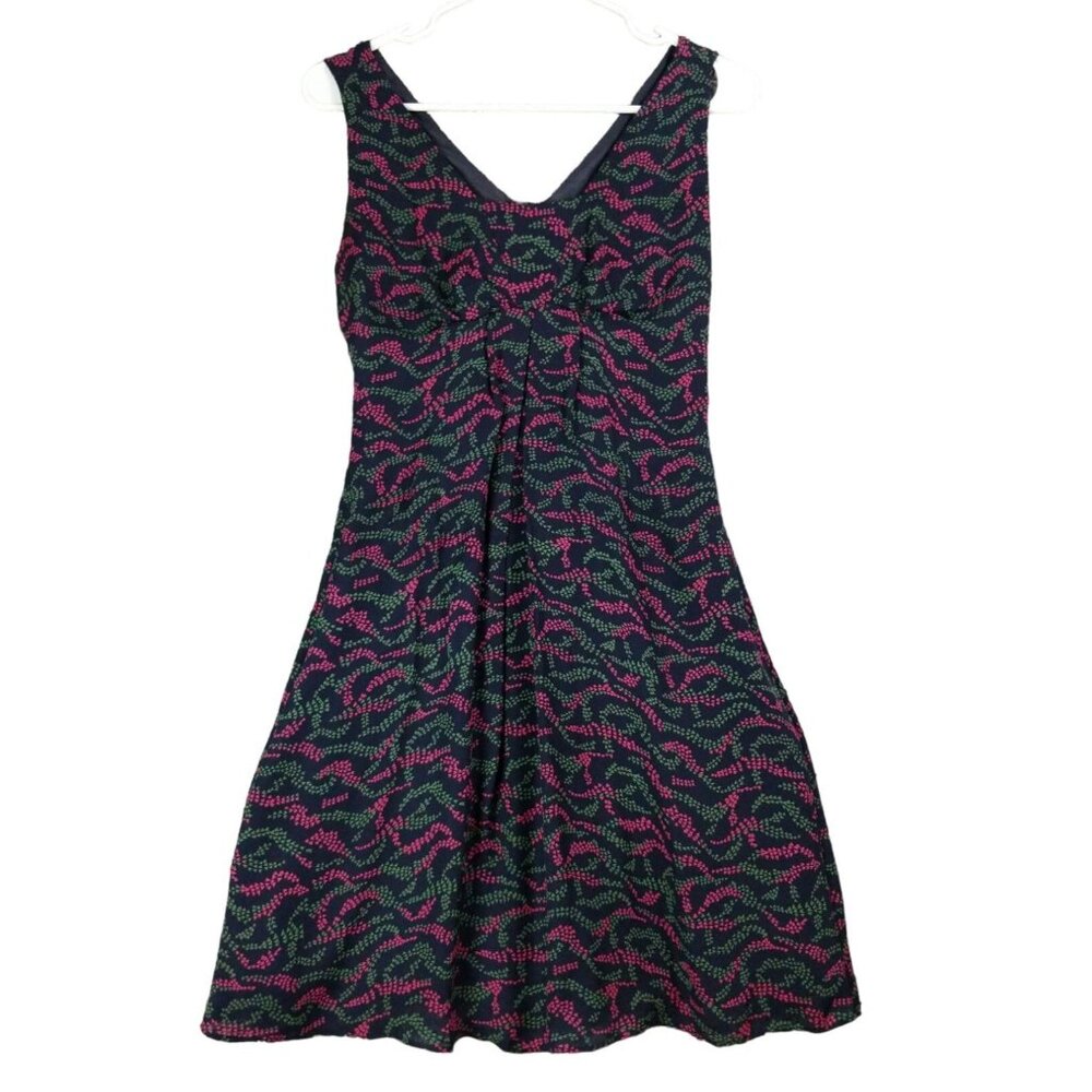 MARC JACOBS Prairie Indigo Multi Dress SZ 2 100% Silk Floral Heart Luxury Pocket